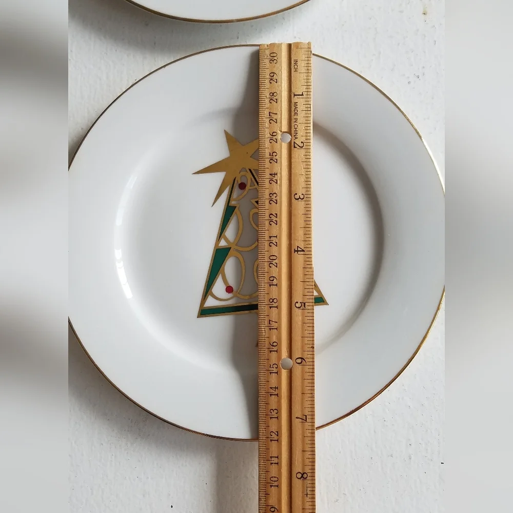 Set of 4 Pier 1 Porcelain Christmas Tree Salad Plates
